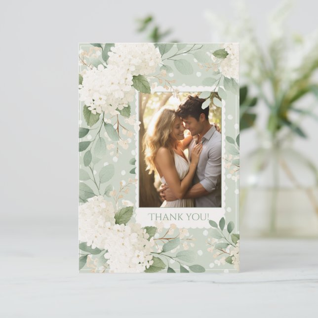 White Hydrangeas Vintage Wedding Thank You Card (Standing Front)