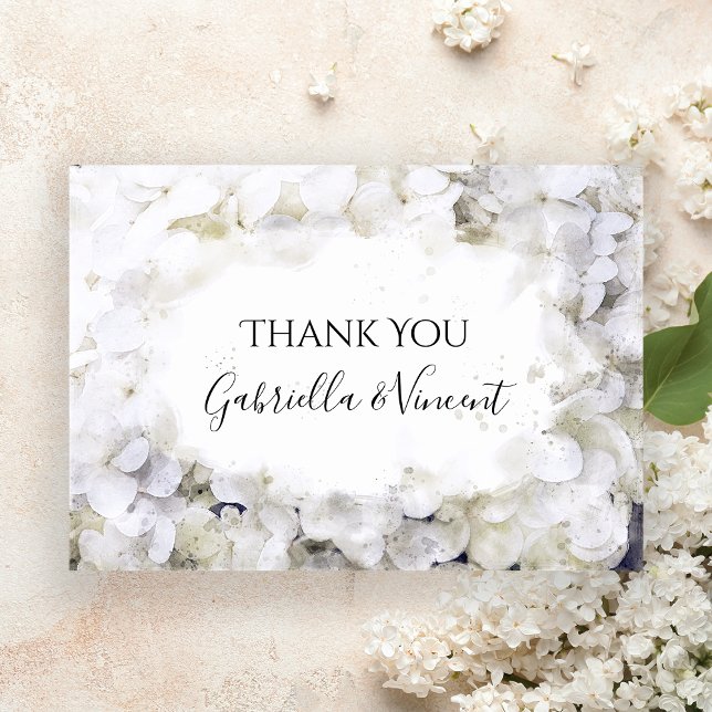 White Hydrangeas Watercolor Wedding Thank You Note (Creator Uploaded)
