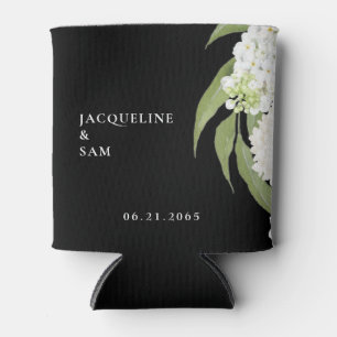 White Hydrangeas Wedding Favor Black Can Cooler