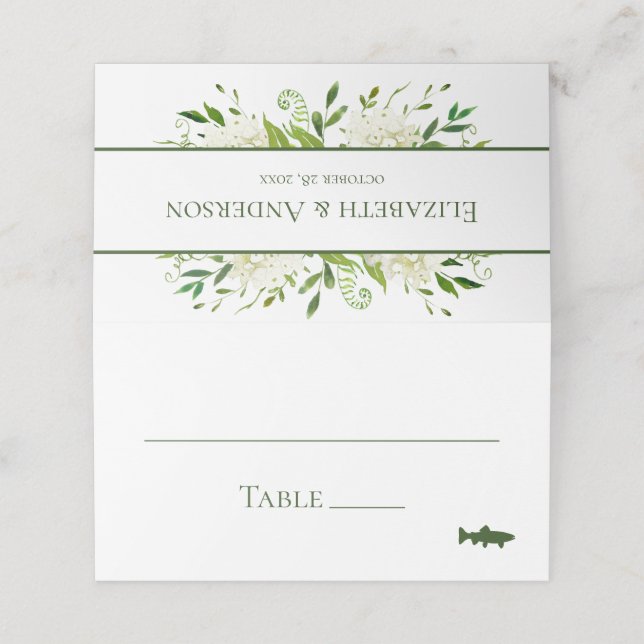 White Hydrangeas Wedding Place Card (Outside Unfolded)