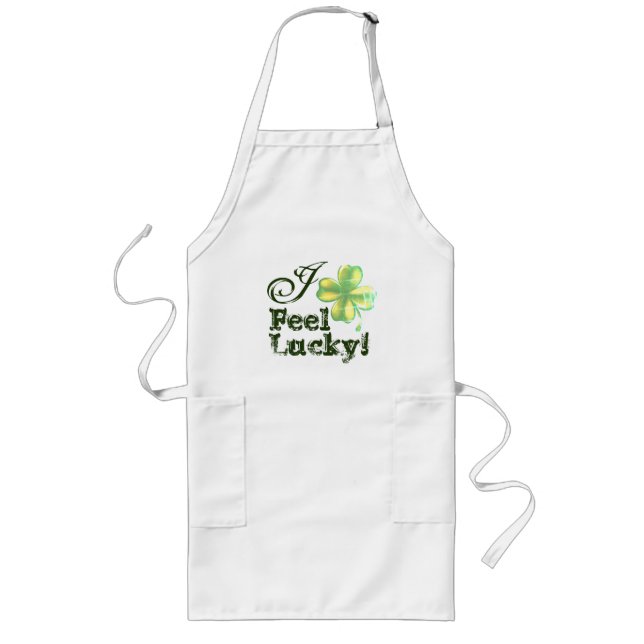 White, I Feel Lucky, shamrock,  Long Apron (Front)