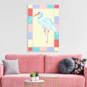 White Ibis Bird Colour Block Canvas Print