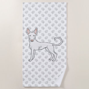 White Ibizan Hound Smooth Coat Cartoon Dog & Paws Beach Towel