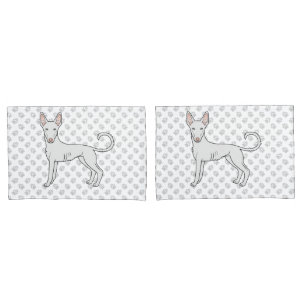 White Ibizan Hound Smooth Coat Cartoon Dog & Paws Pillowcase