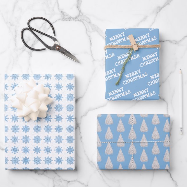 White | Ice Blue | Christmas Wrapping Paper Sheet (Front)