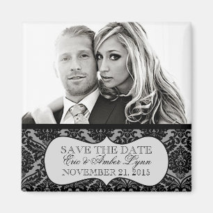 White Ice Lavish Damask Save the Date Magnet
