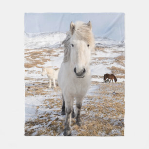 White Icelandic Horse, Iceland Fleece Blanket