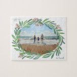 White Illustrated Leaf Wreath Photo Frame Jigsaw Puzzle<br><div class="desc">An illustrated wreath of lush blue green leaves,  soft pine boughs and branches with tiny red berries frame your favourite horizontal landscape photo making this puzzle a fun gift for parents and grandparents or any Christmas puzzle lover.</div>