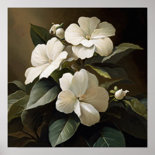White Impatiens Flower Art Print Poster