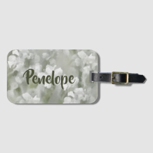 White Impressionist Botanical Art with Name Luggage Tag