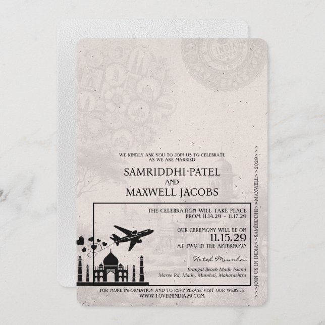 White India Passport Wedding Invitation (Front/Back)