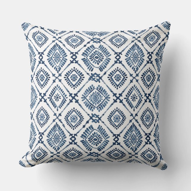 White Indigo Blue Throw Pillow (Front)