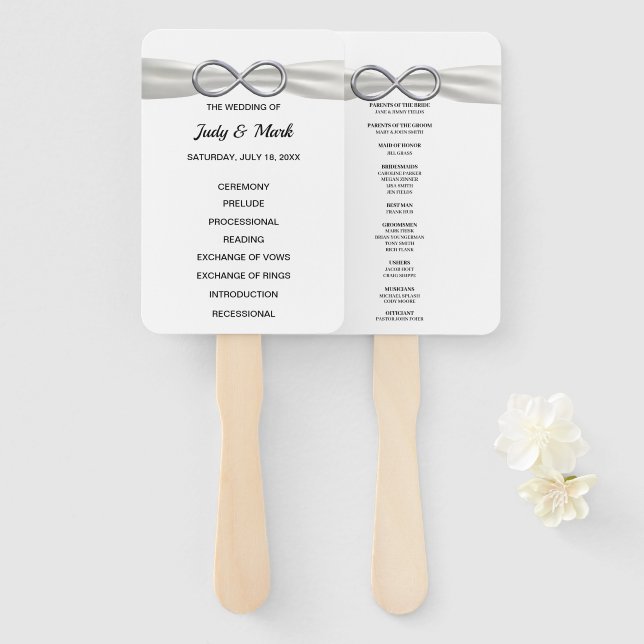 White Infinity Wedding Program Fans (Front and Back)