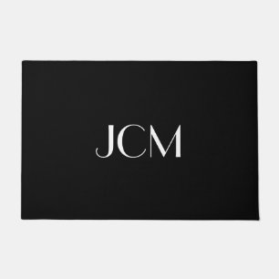 White Initial Monogram on Black Doormat