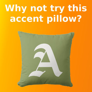 White Initial Monogram on Olive Green Minimalist Cushion