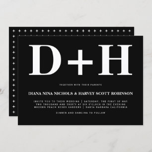 White initials bold typography black wedding invitation