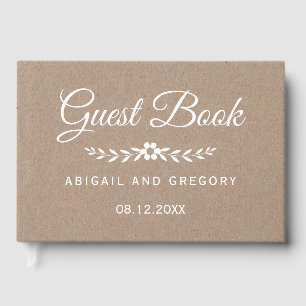 White ink typography kraft paper rustic wedding guest book
