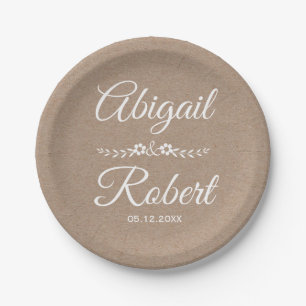White ink typography kraft paper rustic wedding plate