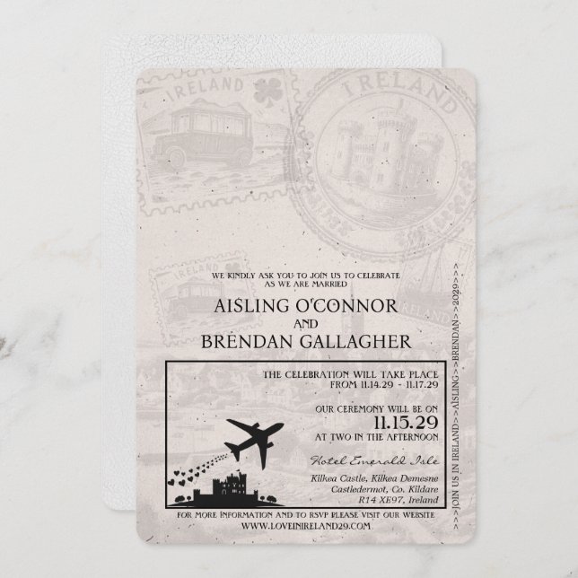 White Ireland Passport Wedding Invitation (Front/Back)