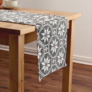 White isolated lace on CUSTOMIZE black background Short Table Runner