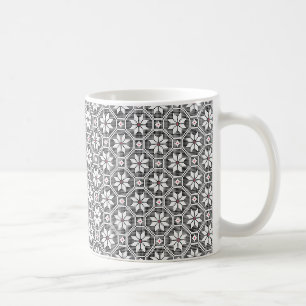 White isolated lace texture on black background coffee mug