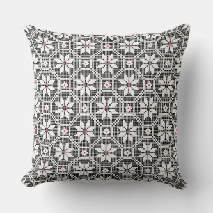 White isolated lace texture on black background cushion