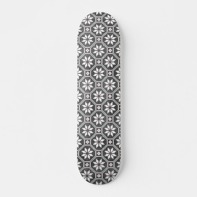 White isolated lace texture on black background skateboard (Front)