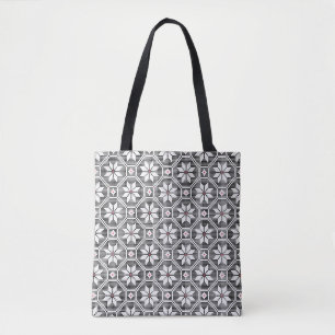 White isolated lace texture on black background tote bag