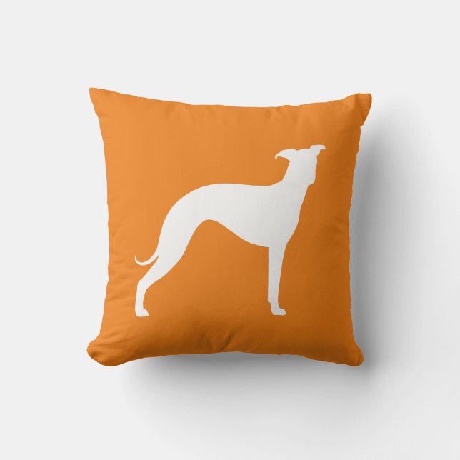 White Italian Greyhound Dog Silhouette Orange Cushion (Front)