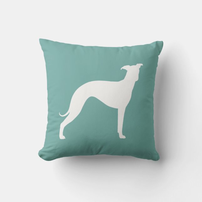 White Italian Greyhound Dog Silhouette Teal Cushion (Front)