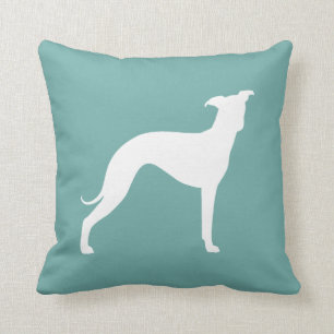 White Italian Greyhound Dog Silhouette Teal Cushion