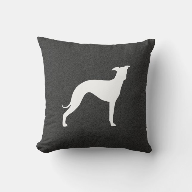 White Italian Greyhound Silhouette Iggy Dog Grey Cushion (Front)