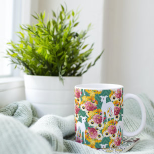 White Italian Greyhounds with Flowers Coffee Mug