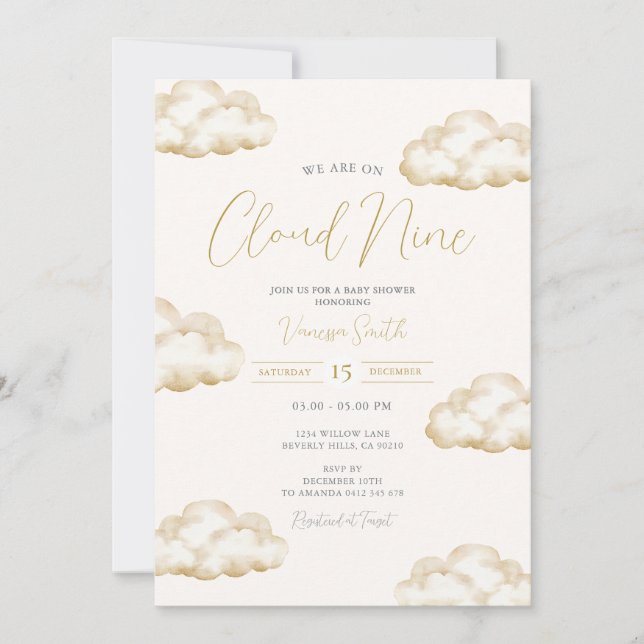 White Ivory Cloud Nine Baby Shower Party Invitation (Front)