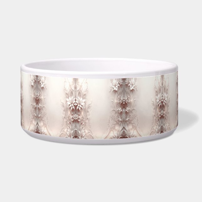 White Ivory Floral Ceramic Pet Bowl (Front)