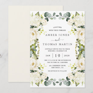 White Ivory Floral Elegant Wedding Invitation