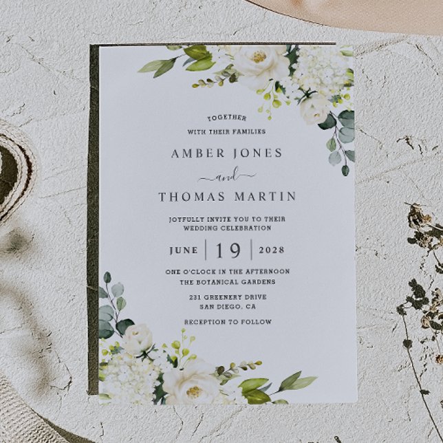 White Ivory Floral Pretty Wedding Invitation (Creator Uploaded)