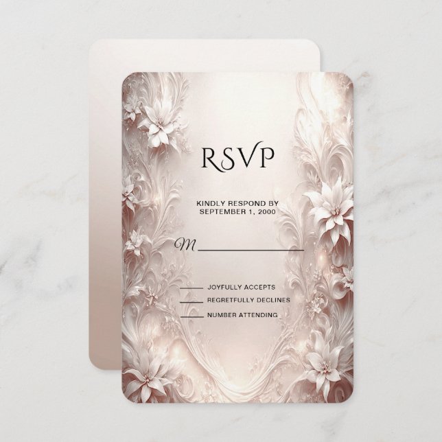 White Ivory Floral RSVP Card (Front/Back)