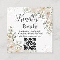 White Ivory Floral Wedding Bridal Shower QR RSVP