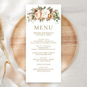 White Ivory Gold Christmas Floral Wedding  Menu