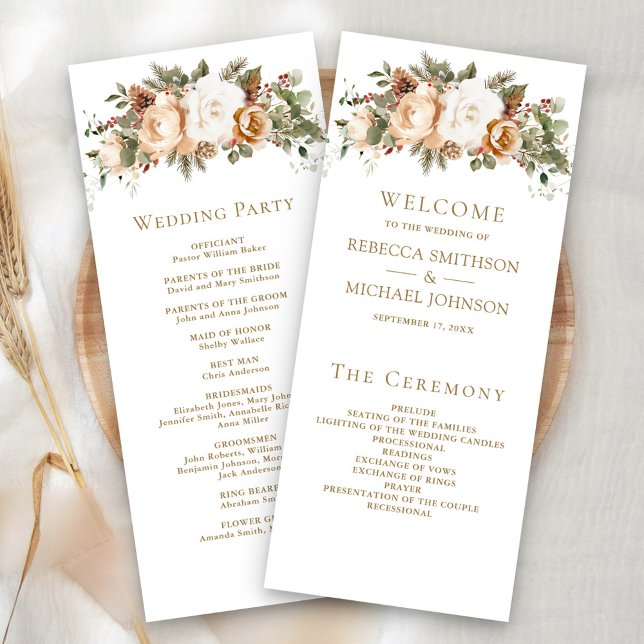 White Ivory Gold Christmas Floral Wedding Program (Creator Uploaded)