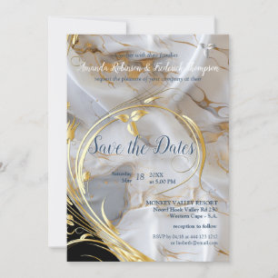 White & ivory gold marble on a silk invitation