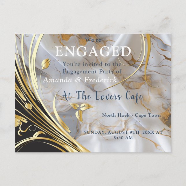 White & ivory gold marble on a silk  invitation postcard (Front)