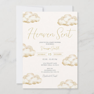 White Ivory Heaven Sent Baby Shower Party Invitation