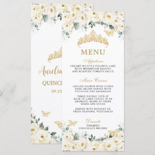 White Ivory Rose Floral Butterfly Quinceañera Menu