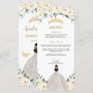 White Ivory Rose Floral Princess Quinceañera Menu