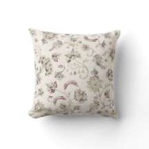 White Jacobean Floral Throw Pillow