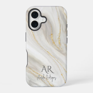 White Jade Marble Gold Glitter Customisable iPhone 16 Case