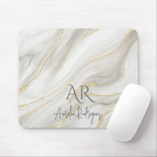 White Jade Marble Gold Glitter Customisable Mouse Pad