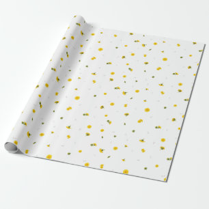 White Japanese Dandelion Floral Pattern Wrapping Paper